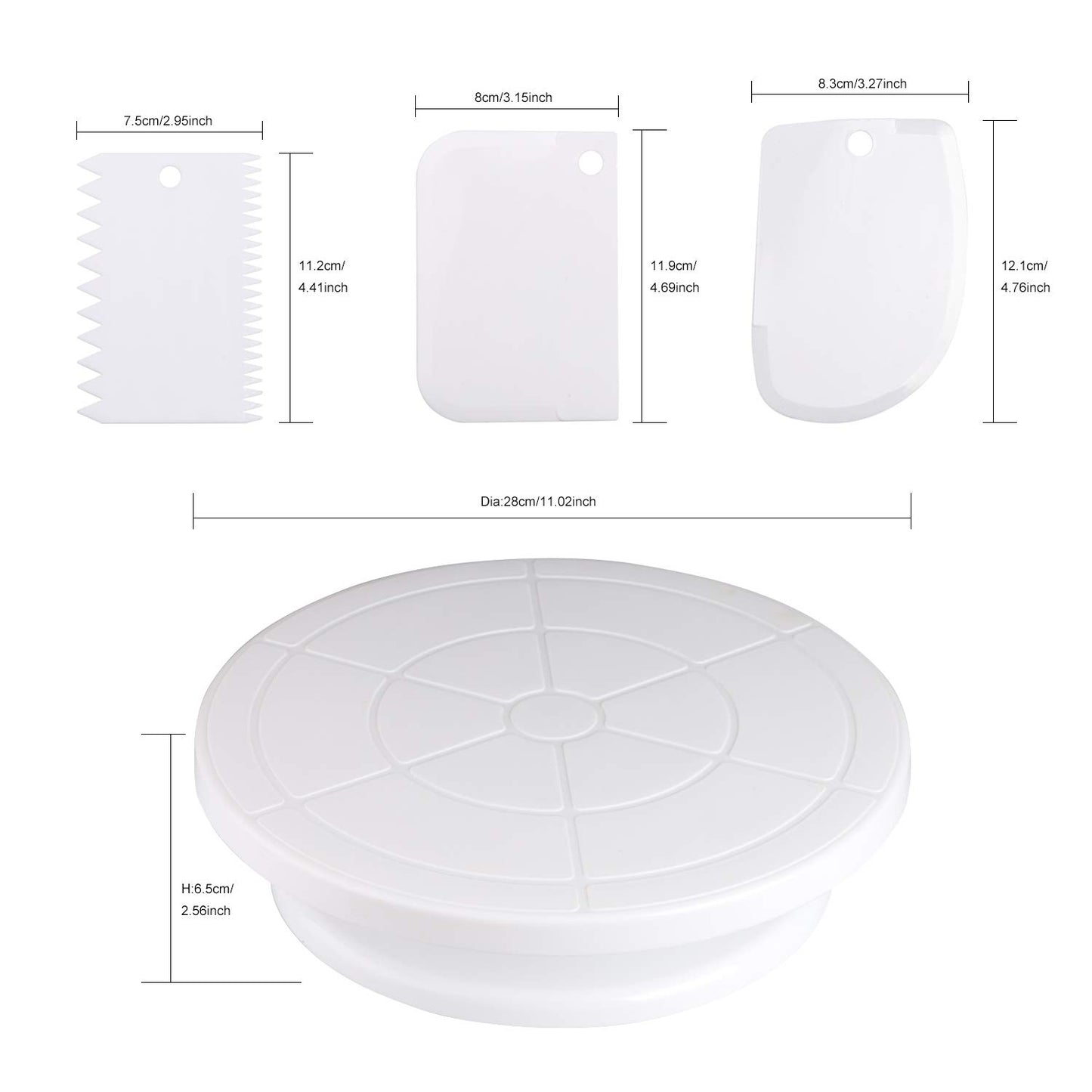 Cake Decorating Turntable,Cake Decorating Supplies with Decorating Comb/Icing Smoother(3pcs),2 Icing Spatula with Sided & Angled … (White/7pcs)