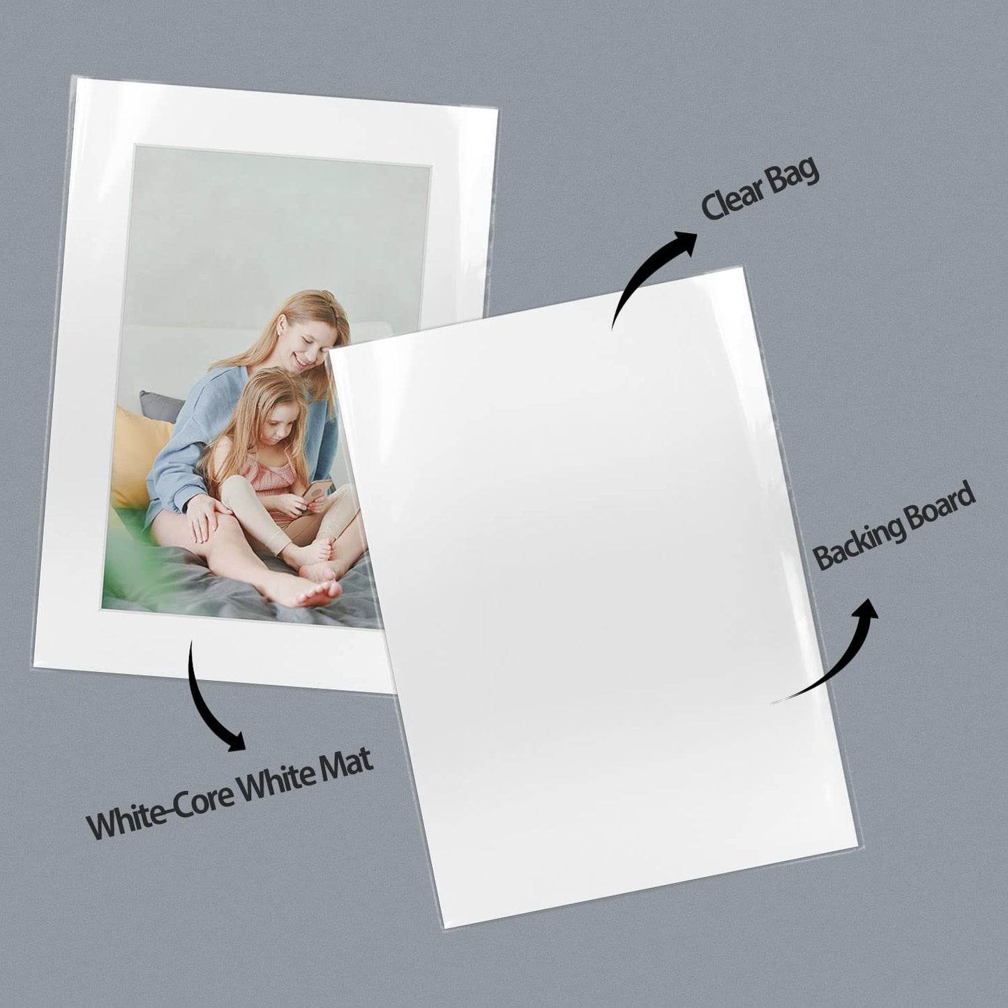 Golden State Art, Pack of 10 White Pre-Cut 5x7 Picture Mat for 4x6 Photo with White Core Bevel Cut Mattes Sets. Includes 10 High Premier Acid Free Bevel Cut Matts & 10 Backing Board & 10 Clear Bags