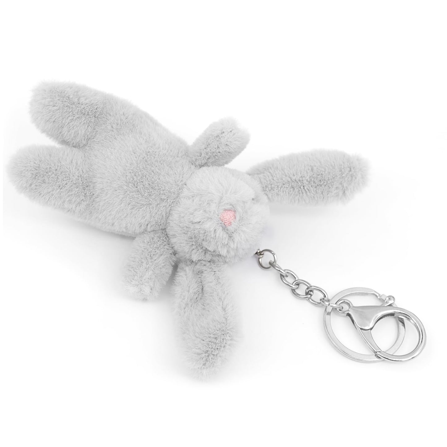 Miokkley Cute Bunny Plush Keychain for Purse, 3.5" Inch Mini Rabbit Keychain for Backpack Purse Charm Gift for Women (Light Gray)