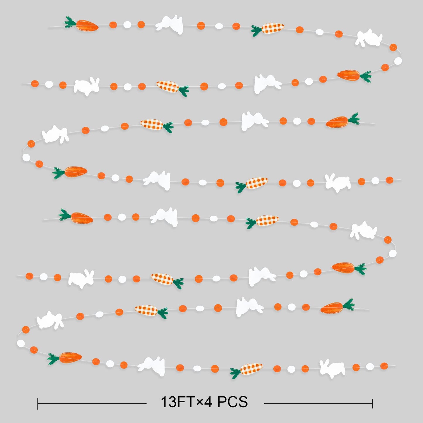 Easter Party Decorations - Bunny Carrot Circle Dot Garland Streamer Hanging Paper Buffalo Plaid Carrot Polka Dot Rabbit Banner for Spring Day Party Supplies