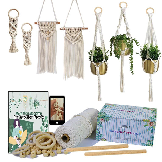 Ewparts Easy Macrame Kits for Adults Beginners Supplier Wood Beads,Rings,Wooden Dowel for Macrame Plant Hangers,Macrame Wall Hanging with Instruction for Macrame Starters