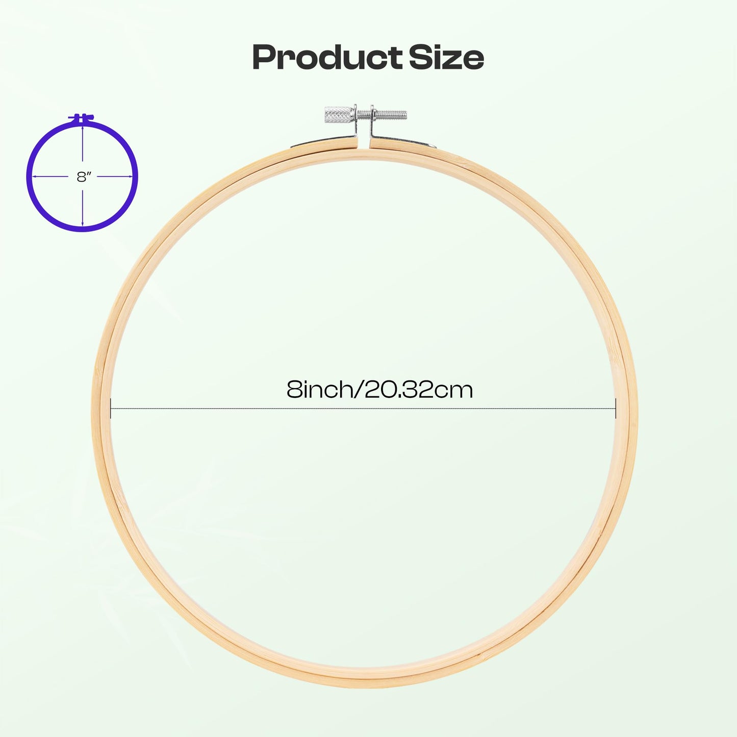 3 Pieces Embroidery Hoop with Metal Screw Tool, 8 Inch Bamboo Embroidery Hoops for Embroidery and Sewing, Large Cross Stitch Hoop for Home Crafts and Ornaments