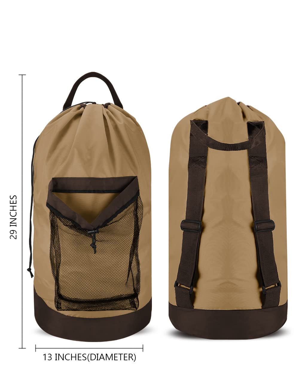 Backpack Laundry Bag, Laundry Backpack with Shoulder Straps and Mesh Pocket Durable Nylon Clothes Hamper Bag with Drawstring Closure for College, Travel, Laundromat, Apartment