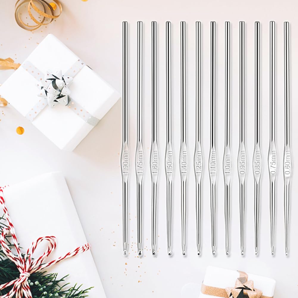 Small Size Crochet Hook Stainless Steel Crochet Needles QLRFFLJOY 12 pcs Metal Crochet Hooks (0.6mm - 1.9mm) Embroidery Thread Knitting Weaving Tool DIY Lace Yarn Crochet Needle