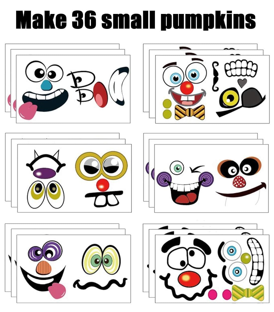 36 Pack Halloween Pumpkin Decorating Stickers Mini Make 36 Small Pumpkin Face Stickers for Halloween Kids Toddlers Party Favors Treats Sticker Gifts 18 Sheets, Pumpkins not Included