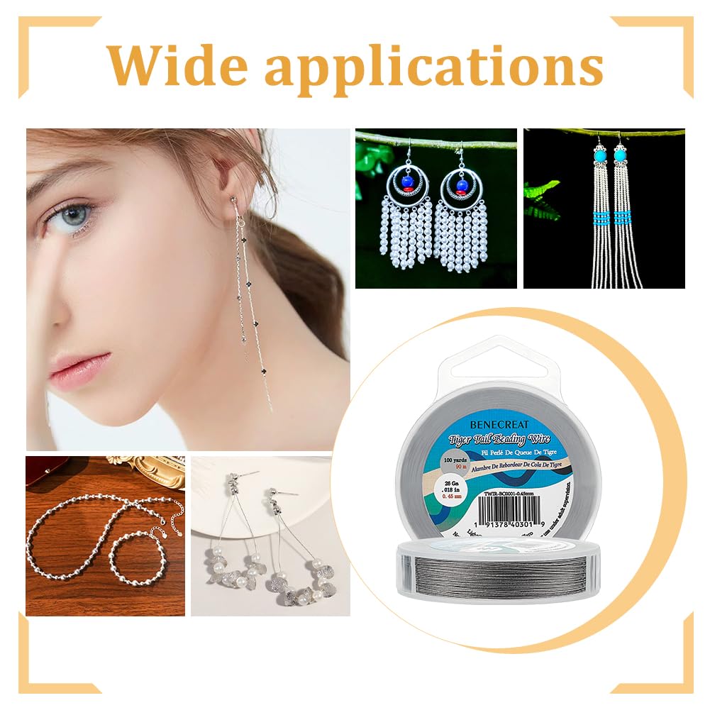 BENECREAT 300-Feet 7-Strand Beading Wire, 0.018inch/ 0.46mm Tiger Tail Bead Stringing Wire for Jewelry Making Threading Necklace Bracelet Crafts