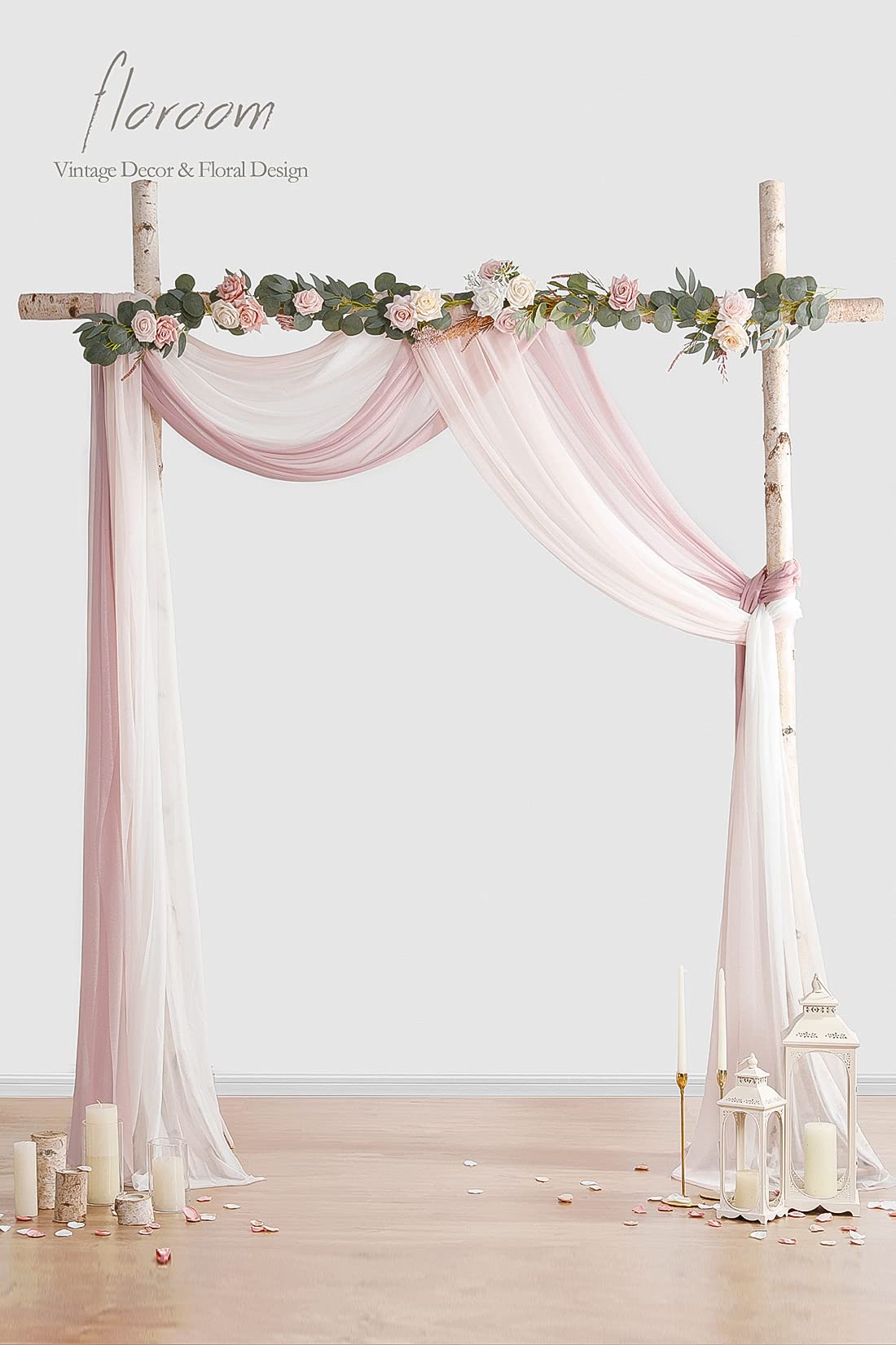 Wedding Arch Draping Fabric 3 Panels 20Ft Chiffon Fabric Drapes Arbor Drapery Wedding Ceremony Reception Swag Decorations (Dusty Rose +Blush +White)
