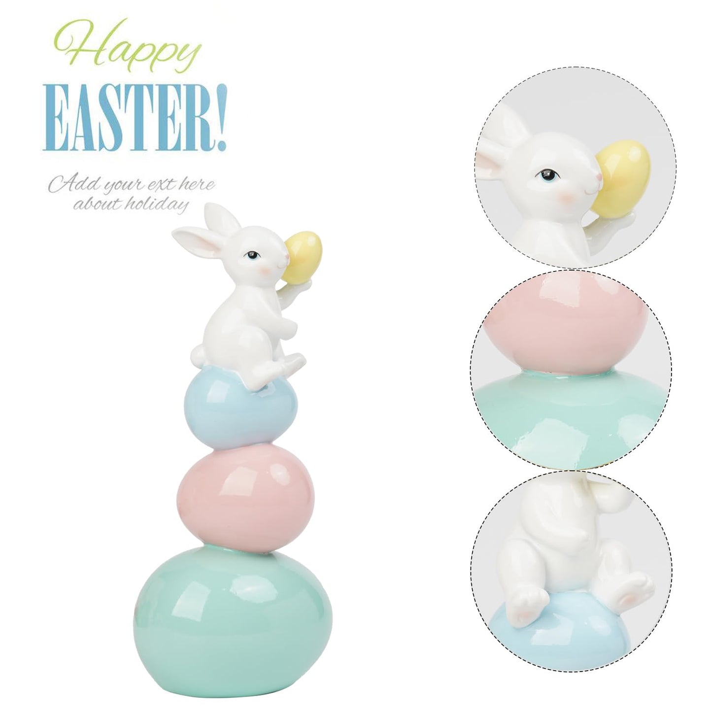 Easter-Decorations - Cute Bunny Decor - Rabbit Figurine - Table Centerpiece - Spring Rabbit Sitting Egg Tower Figure Bunny Sulpture for Indoor Home Farmhouse Decor 4.25*3.25*10 in Newman House Studio