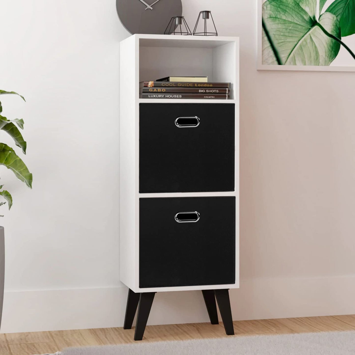 Black Foldable Storage Cubes Bins , Fabric Storage Box Cubes Organizer Baskets with Dual Handles for Home Organizer (Black)