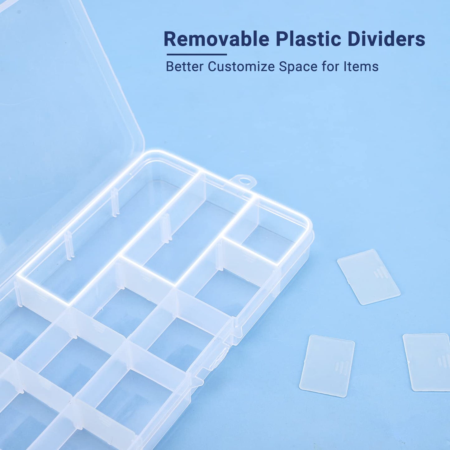 COSICS Fake Nail Storage Box, 3PCS 15-Grid Rhinestone Organizer Case with Divider, Clear Plastic Empty Container for Art Craft Sewing Screw Rock Collection Fishing Tackle, Bead Jewelry Display Holder