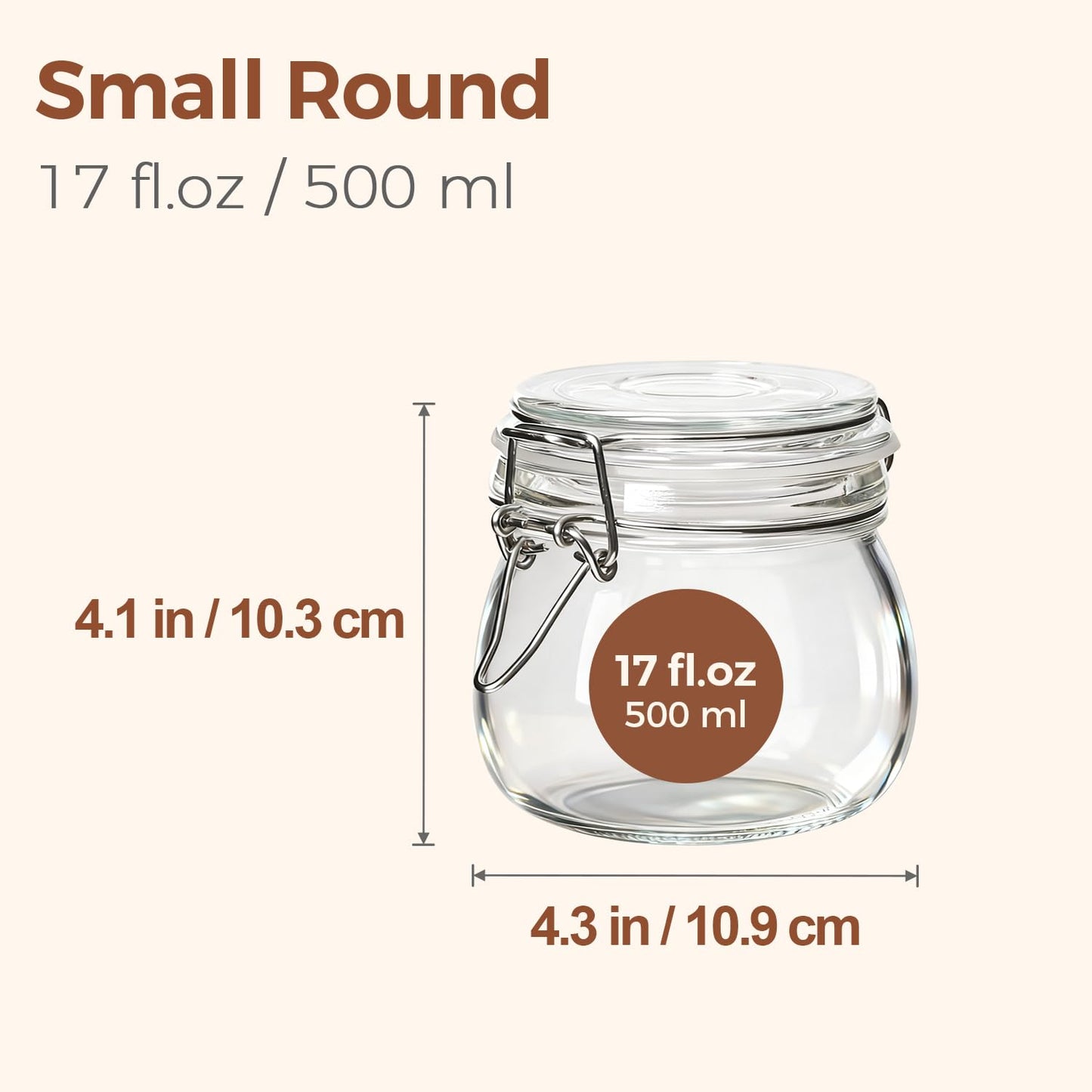ComSaf 6-Pack 17oz Short Glass Jars for Drawers, Small Airtight Food Canisters for Spices, Nuts & Kids Snacks, Pint Sized Canning Jar Set for Jams, Pickles & Pantry Organization