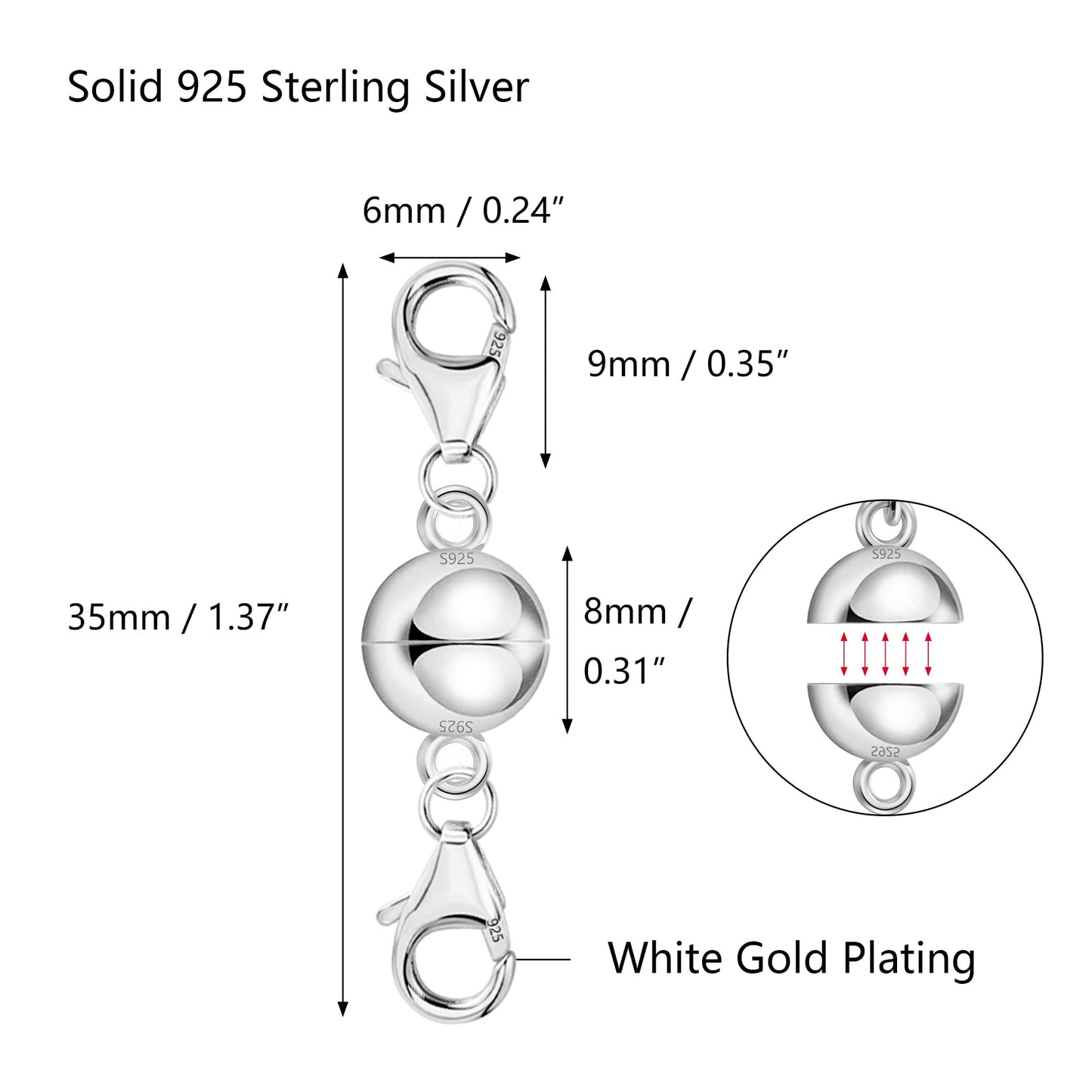 925 Sterling Silver Double Lobster Clasp Magnetic Necklace Jewelry Clasps and Closures Sterling Silver Double Bracelet Necklace Clasp
