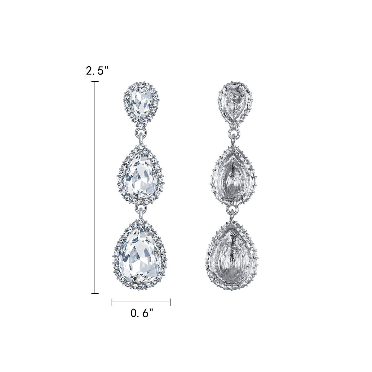 EleQueen Women's Silver-tone Austrian Crystal Tear Drop Pear Shape Long Dangle Earrings Silver-tone Clear