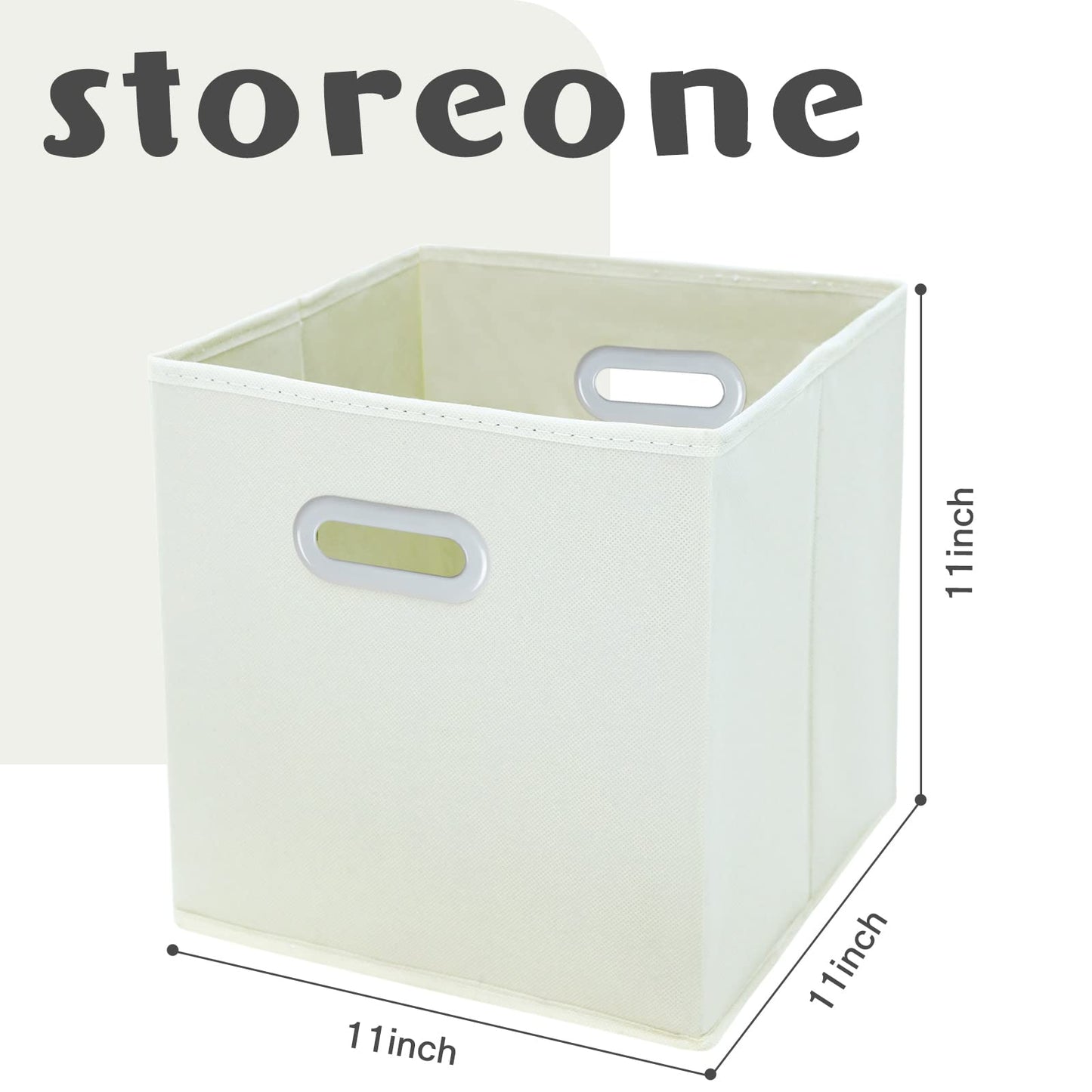 STOREONE Fabric Storage Bins Cubes Baskets Containers-(11X11X11) with Dual Handles Cube Storage Organizer Bins for Shelf Closet, Bedroom Organizers, Foldable Set of 3 (Creamy- White )