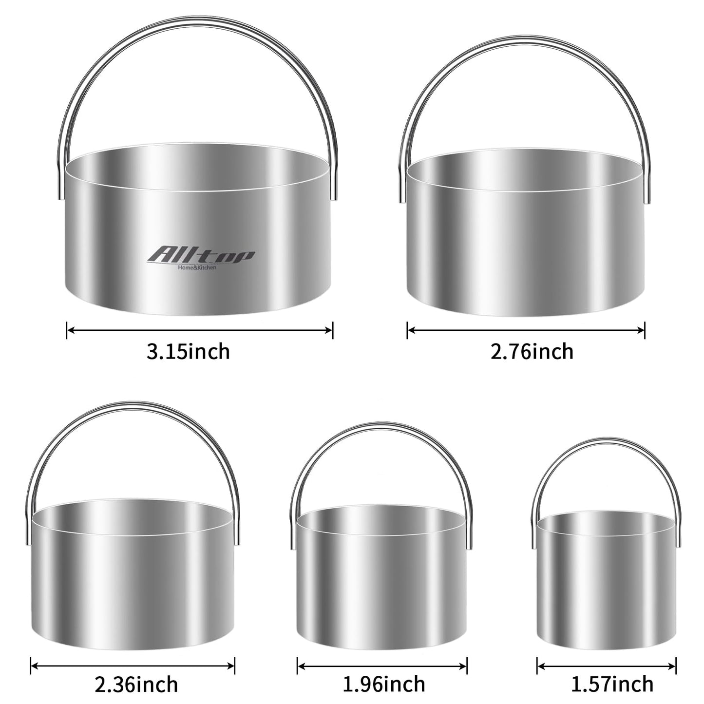 ALLTOP Round Biscuit Cutters with Handle, Stainless Steel Baking Essential Tool for Effortless Circle Cookie Shaping,Pastry,Cake Decoration Creation–Precise Cut for Dumpling,Scone, Donut-5 Pcs