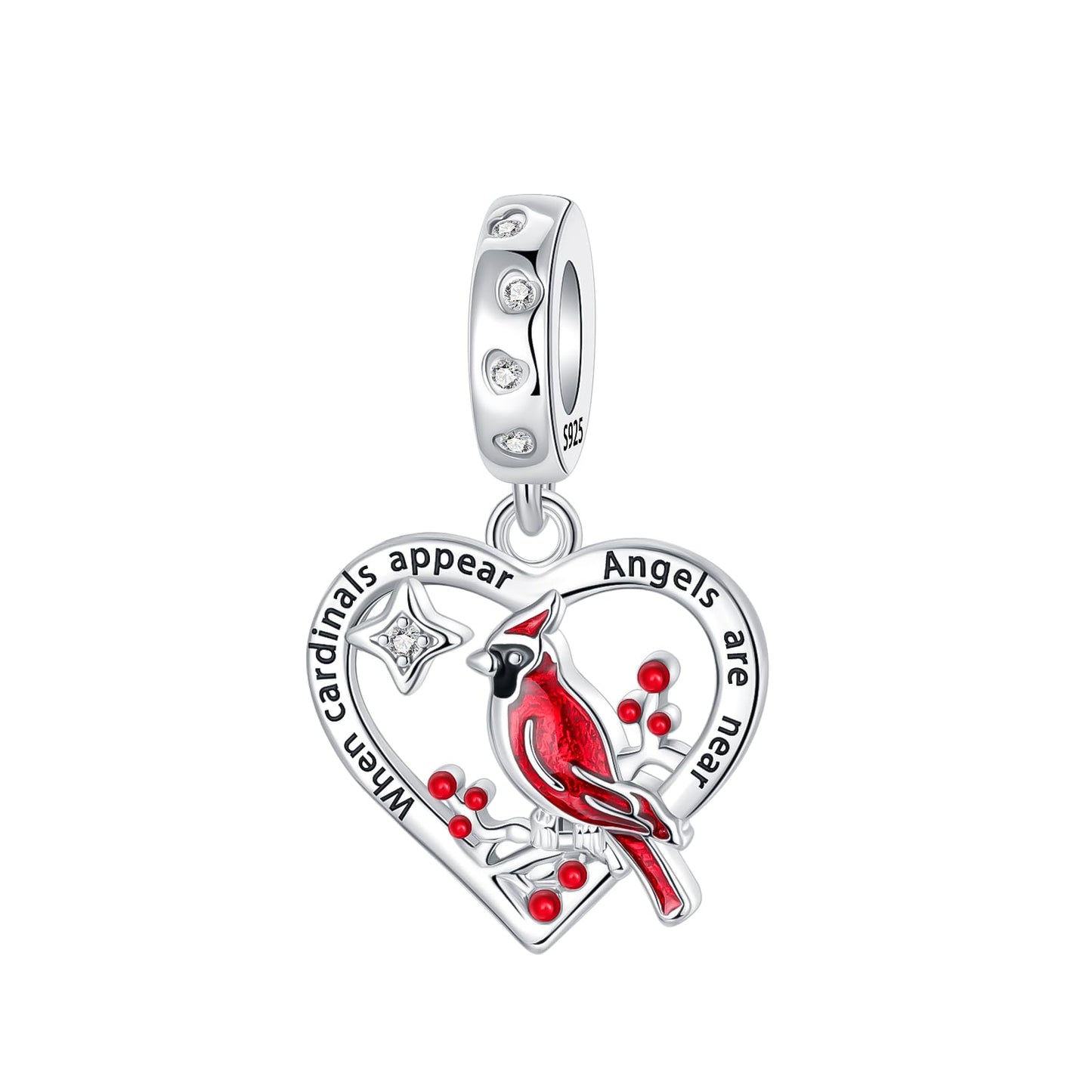LUXILLA Heart Red Hummingbird Charm 925 Sterling Silver Fits Bracelets Necklace Pendant Bead Charms Jewelry Gift for Women Family Friends