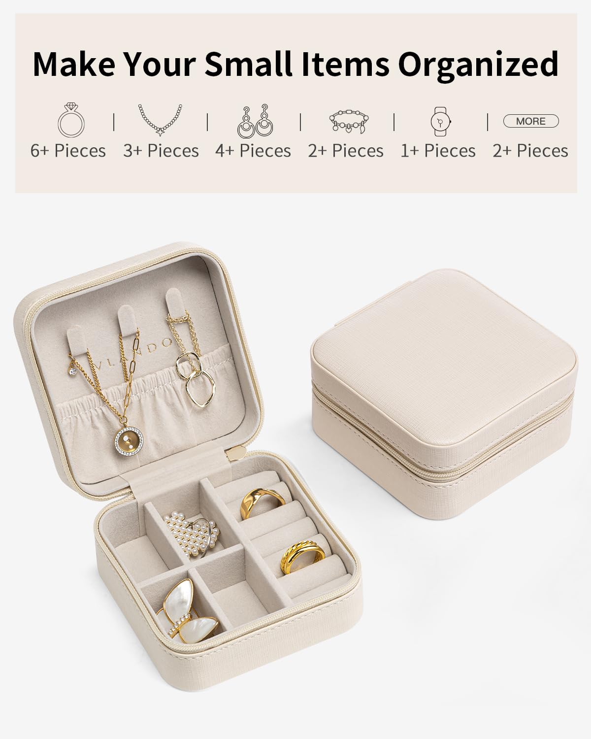 Wedding Bridesmaid Gifts - Valentines Day Gifts for Her - Small Jewelry Travel Organizer, Travel Jewelry Case for Ring, Earring, Necklace, Bracelet - Milky White