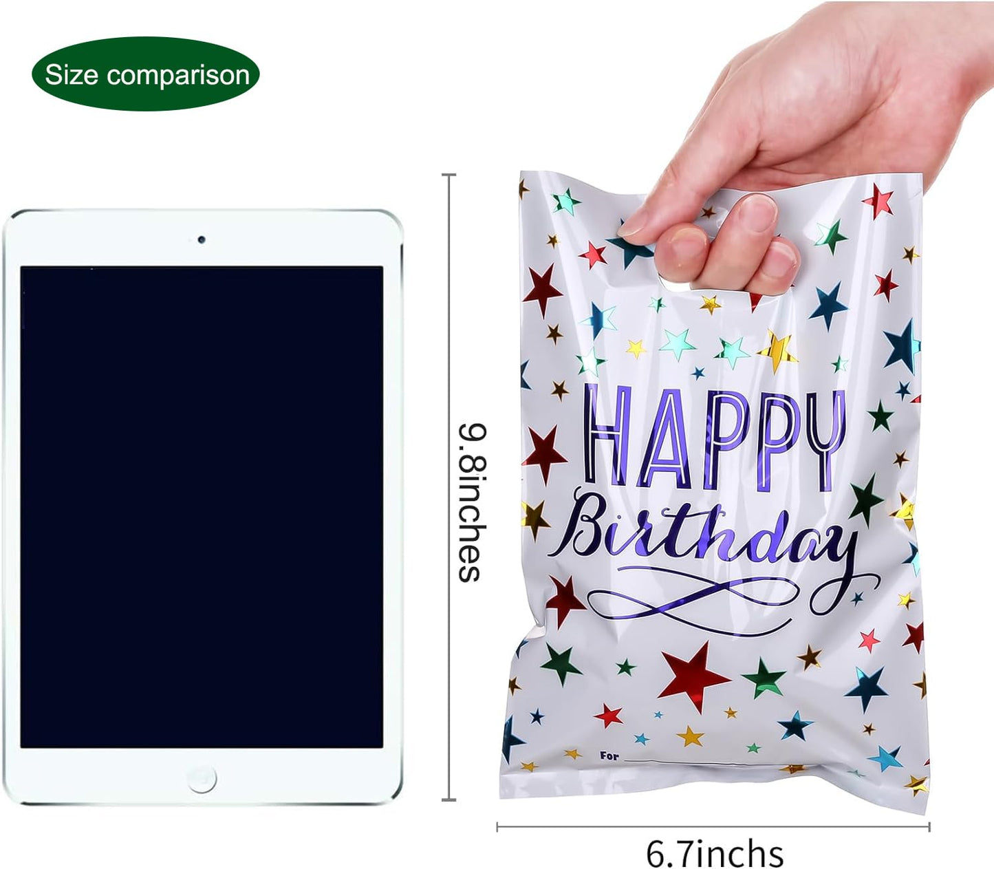 PintreeLand Medium(6.7 * 9.8inch) Happy Birthday Party Favor Bags 40 PCS Plastic Goodies Loot Bags Bulk for Kids Baby Girls & Boys Birthday Return Gift (B Style 40 Packs)