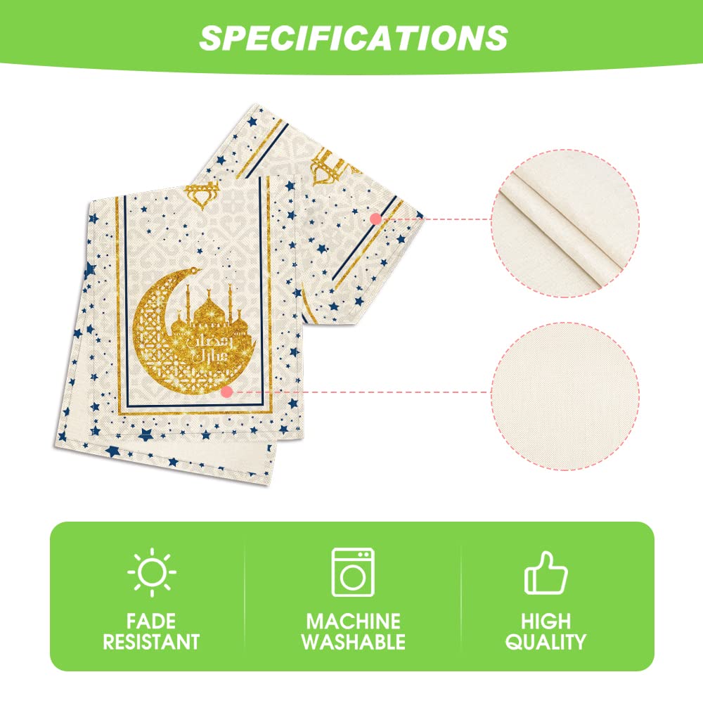Artoid Mode White Moon Star Gloden Ramadan Table Runner, Seasonal Summer Holiday Kitchen Dining Table Decoration for Home Party Decor 13 x 72 Inch