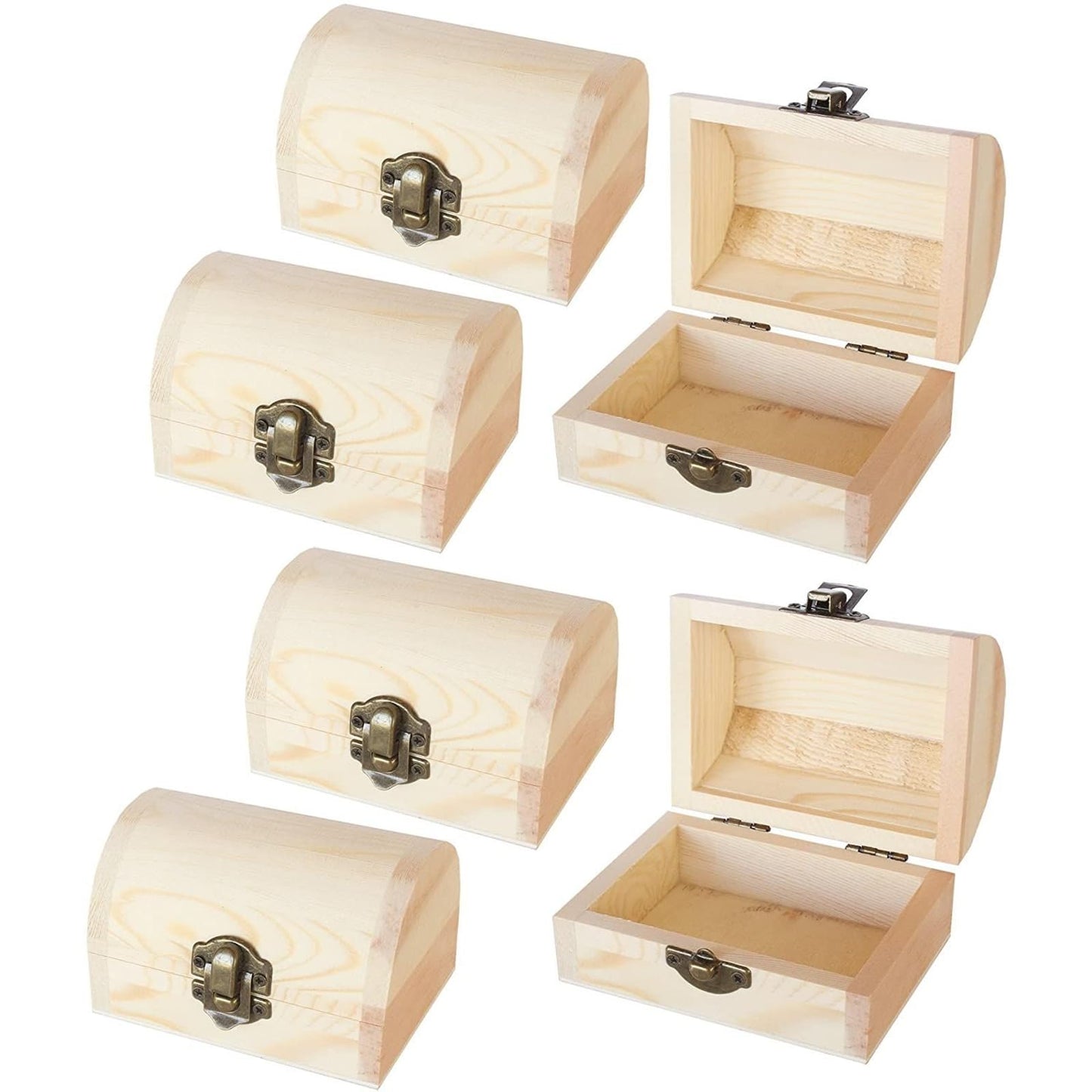Juvale 6 Pack Small Wooden Boxes with Hinged Lid, Front Clasp - Unfinished Paintable Treasure Box for DIY Arts & Crafts, Halloween, Pirate Birthday Party (2.8 x 3.9 x 2.4 in)
