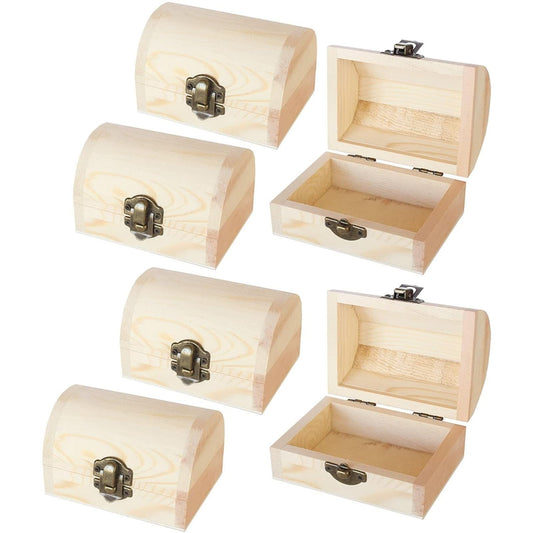 Juvale 6 Pack Small Wooden Boxes with Hinged Lid, Front Clasp - Unfinished Paintable Treasure Box for DIY Arts & Crafts, Halloween, Pirate Birthday Party (2.8 x 3.9 x 2.4 in)