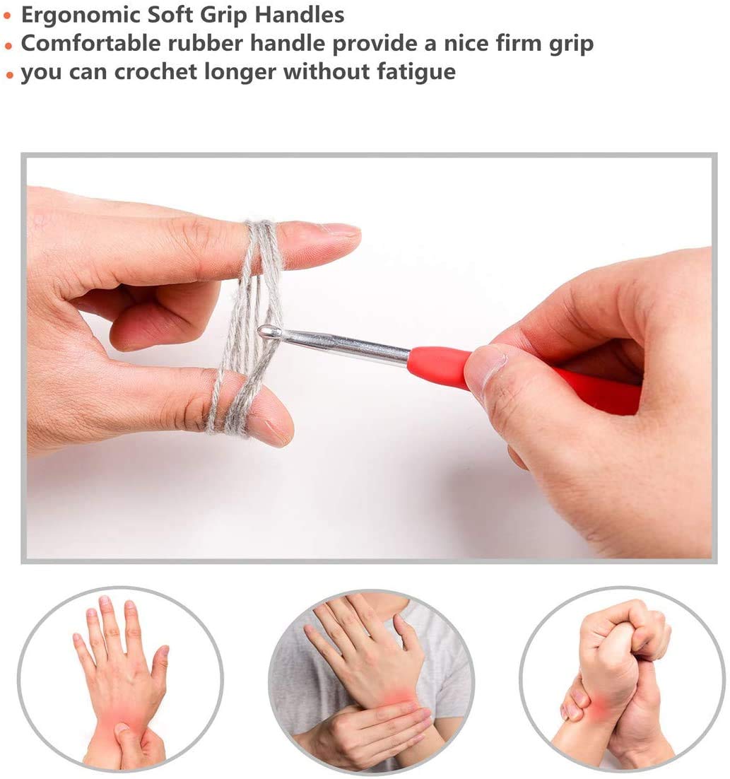 14 Sizes Crochet Hooks Set,2.25mm(B)-10mm(N) Ergonomic Crochet Needles with Case Soft Grip Handles Yarn for Arthritic Hands, Extra Long Crochet Needles Kit