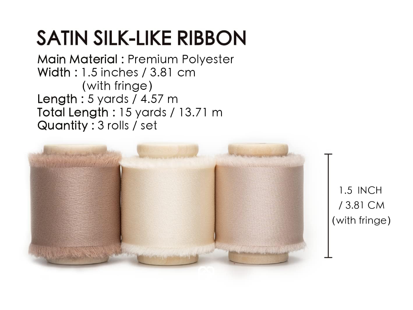 Vitalizart Silk Satin Ribbon 1-1/2 inch x 15 Yard with Wooden Spool Champagne & Nude Handmade Frayed Ribbons for Gift Wrapping Baby Shower Wedding Bridal Bouquets Holiday Decor