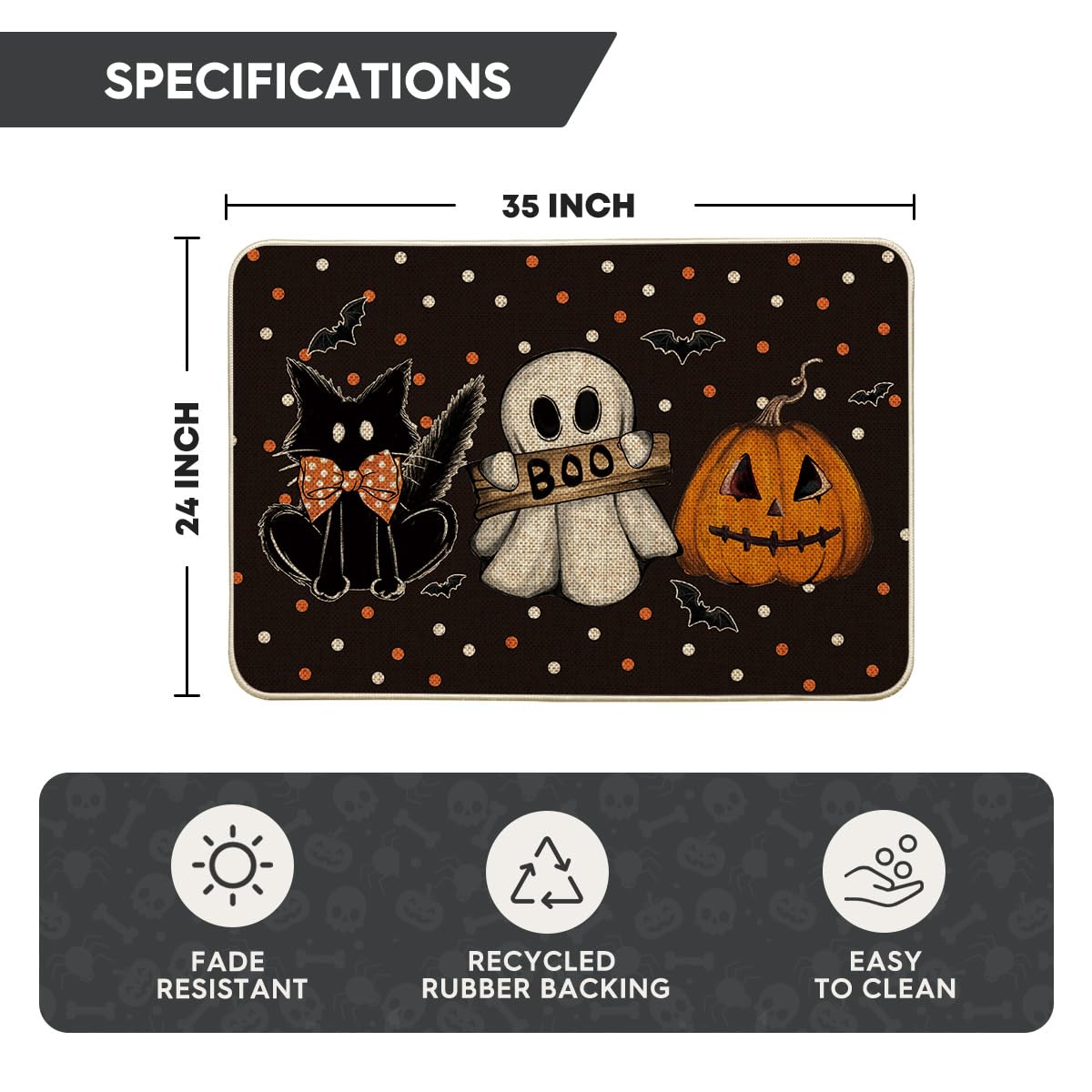 Artoid Mode Black Cat Jack-O'-Lantern Ghost Pumpkins Halloween Doormat, Seasonal Low-Profile Floor Switch Mat for Indoor Outdoor 24x35 Inch