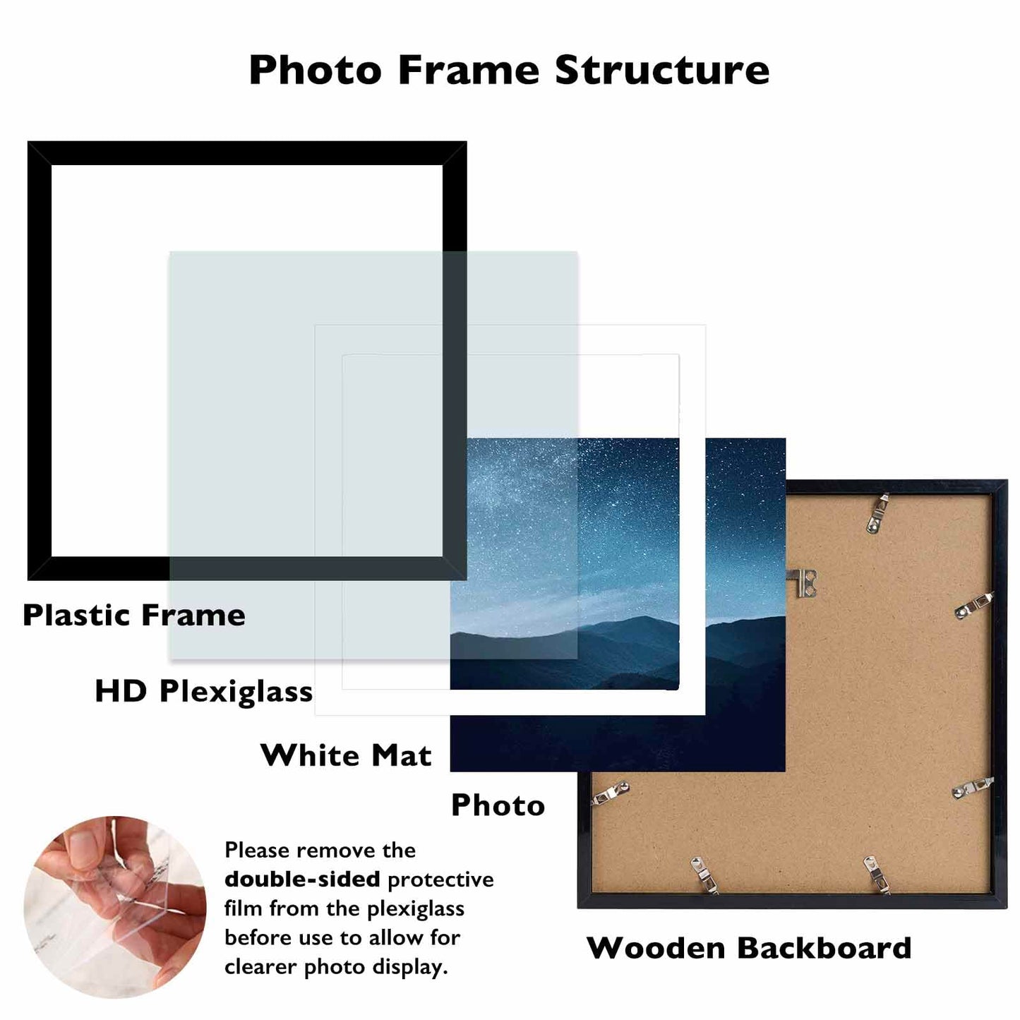 JCJMY 12x12 Picture Frame with Mat for 30 x 30cm Diamond Art Painting, Display Photo 10x10 or 12 x 12 Without Mat, Wall Hanging Large Frame with Plexiglass, Black