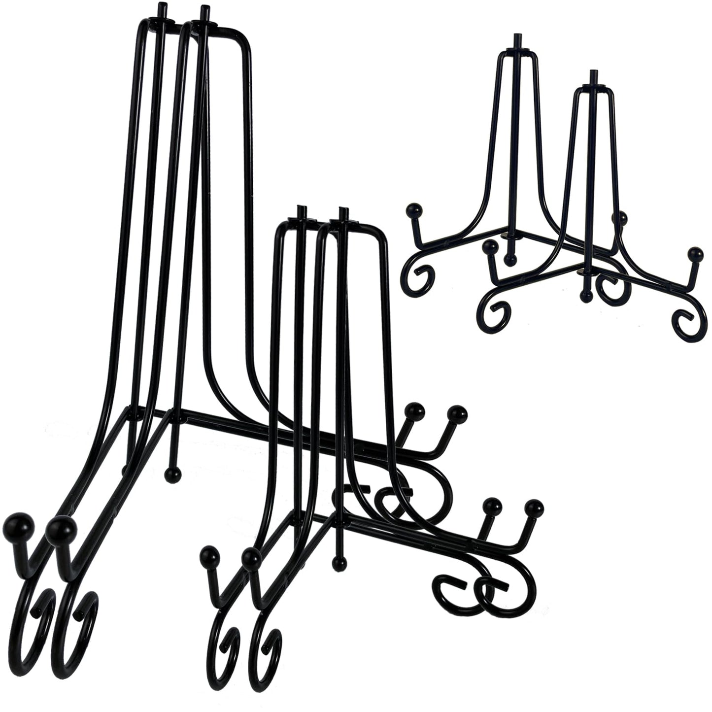 6PCS 3 Size Black Iron Plate Stands for Display 4 6 8 Inch, Decorative Metal Plate Holders for Displaying, Mini Easel Stand, Frame, Book, Card, Plaque, Bowl, Picture Stands for Display