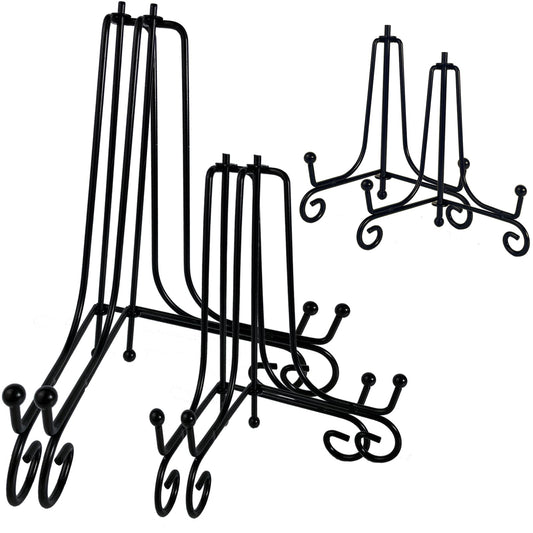 6PCS 3 Size Black Iron Plate Stands for Display 4 6 8 Inch, Decorative Metal Plate Holders for Displaying, Mini Easel Stand, Frame, Book, Card, Plaque, Bowl, Picture Stands for Display