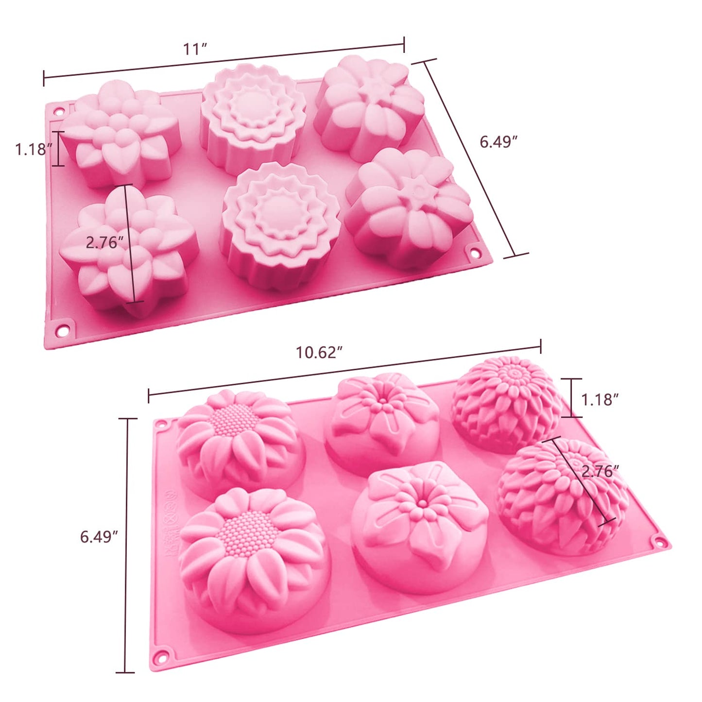 OBSGUMU 3 Pack Silicone Soap Molds, 6 Cavities Flower Making Mold, Included Rectangle Shape Supplies, Perfect for Handmade Soaps, Homemade Chocolate