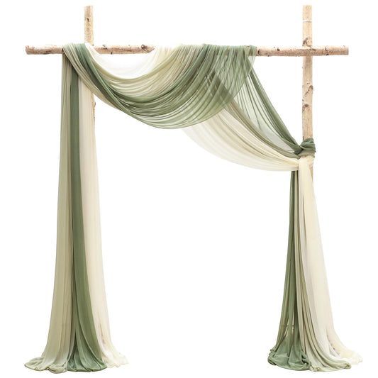 Wedding Arch Draping Fabric 3 Panels 20Ft Chiffon Fabric Drapes Arbor Drapery Wedding Ceremony Reception Swag Decorations (Forest Green +Sage Green +Ivory)