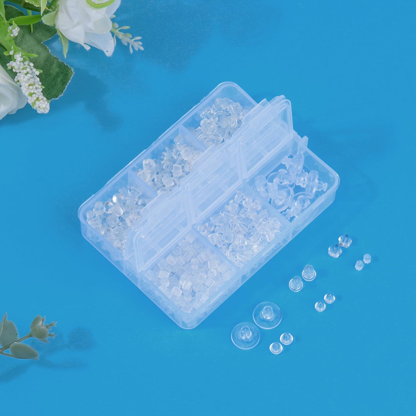 6 Styles Silicone Earring Backs for Studs/Droopy Ears/Heavy Earring, 600 Pcs Clear Soft Hypoallergenic Plastic Rubber Backs Replacements Backings Clutch Stoppers Kits