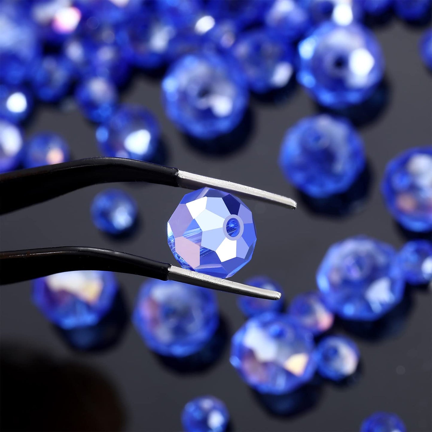 600 Pcs Crystal Glass Beads for Jewelry Making Bulk Faceted Gemstone Rondelle Loose Beads for Bracelet DIY Crafts 8 mm, 6 mm, 4 mm(Blue AB Color)