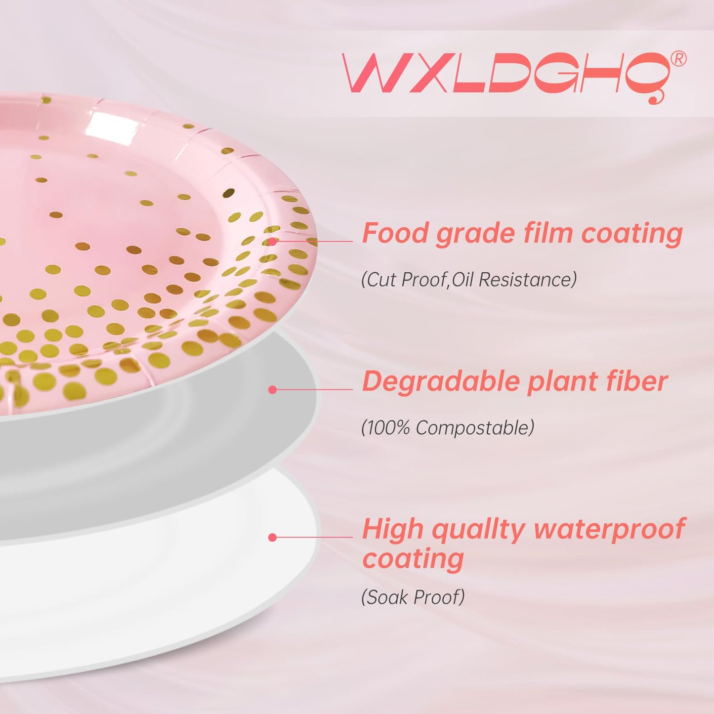 WXLDGHQ Pink and Gold Party Supplies,Serves 35 Guests Pink Paper Plates and Napkins,Disposable Party Paper Plates for Birthday Wedding Party Decorations