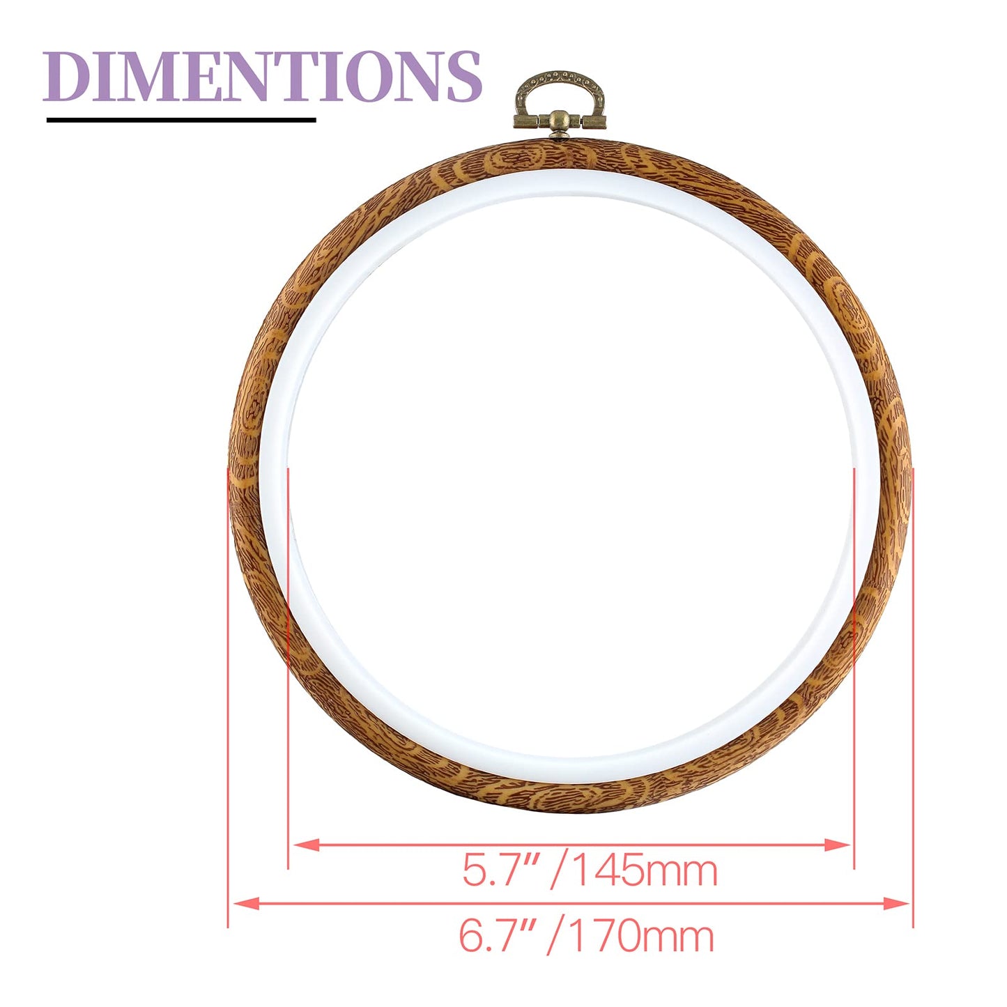 3 Pieces 6.7 Inch Embroidery Hoop Set Imitated Wood Display Frame Embroidery Hoops Circle Cross Stitch Hoop Ring for Art Craft Sewing and Hanging Ornaments Decor