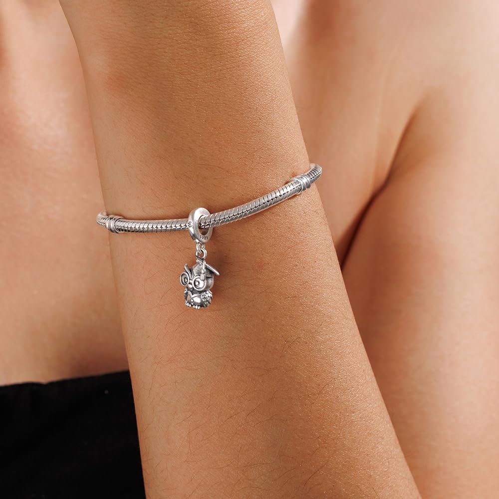 KEQ 2026 Graduation Cap Charms for Pandora Bracelets Necklace 925 Sterling Silver Bead for Daughter Granddaughter Graduation Pedant with 5A Cubic BBF Christmas Gift (Graduation Owl Cap)