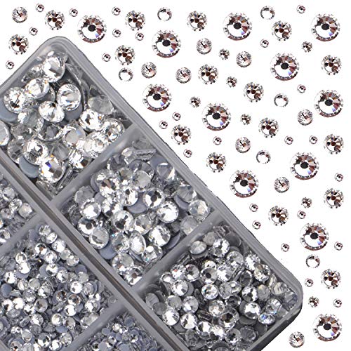 4000pcs Mixed Size Hot Fix Round Crystals Gems Glass Stones Hotfix Flat Back Rhinestones (Clear Crystal)