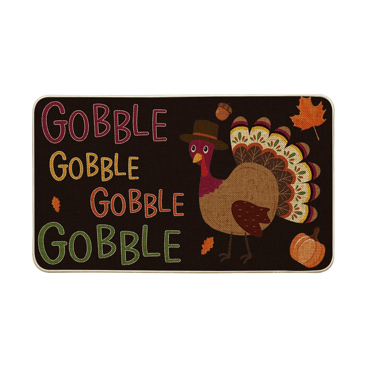 Artoid Mode Black Gobble Turkey Thanksgiving Doormat, Seasonal Fall Holiday Party Low-Profile Floor Mat Switch Mat for Indoor Outdoor 17 x 29 Inch