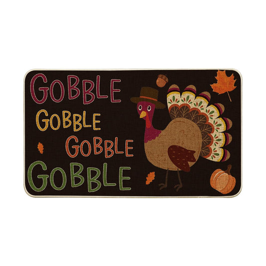 Artoid Mode Black Gobble Turkey Thanksgiving Doormat, Seasonal Fall Holiday Party Low-Profile Floor Mat Switch Mat for Indoor Outdoor 17 x 29 Inch