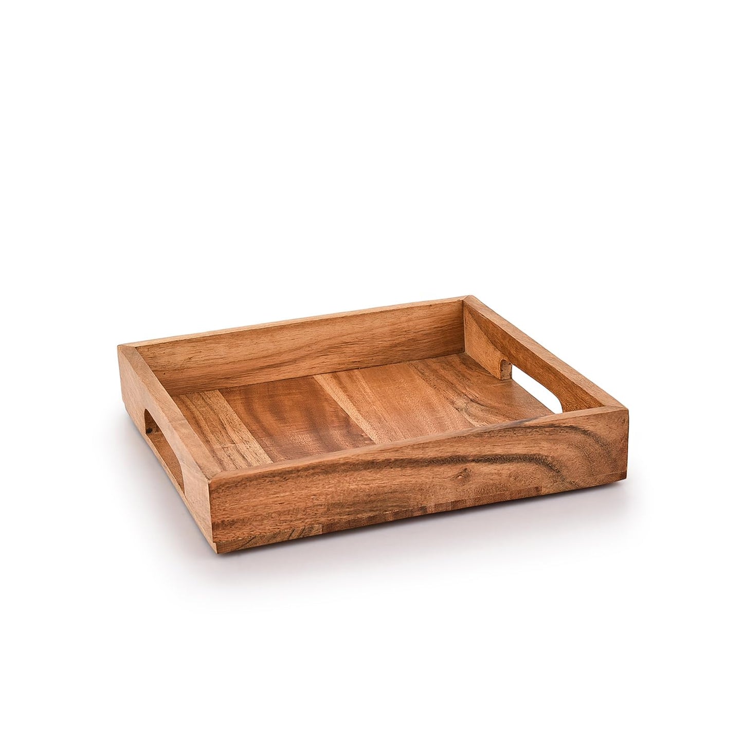 Acacia Wood Serving Tray with Handles,Wooden Serving Tray, Snack Tray, Breakfast Tray, Great for, Breakfast, Coffee |Size- 10" x 10" x 1.75"