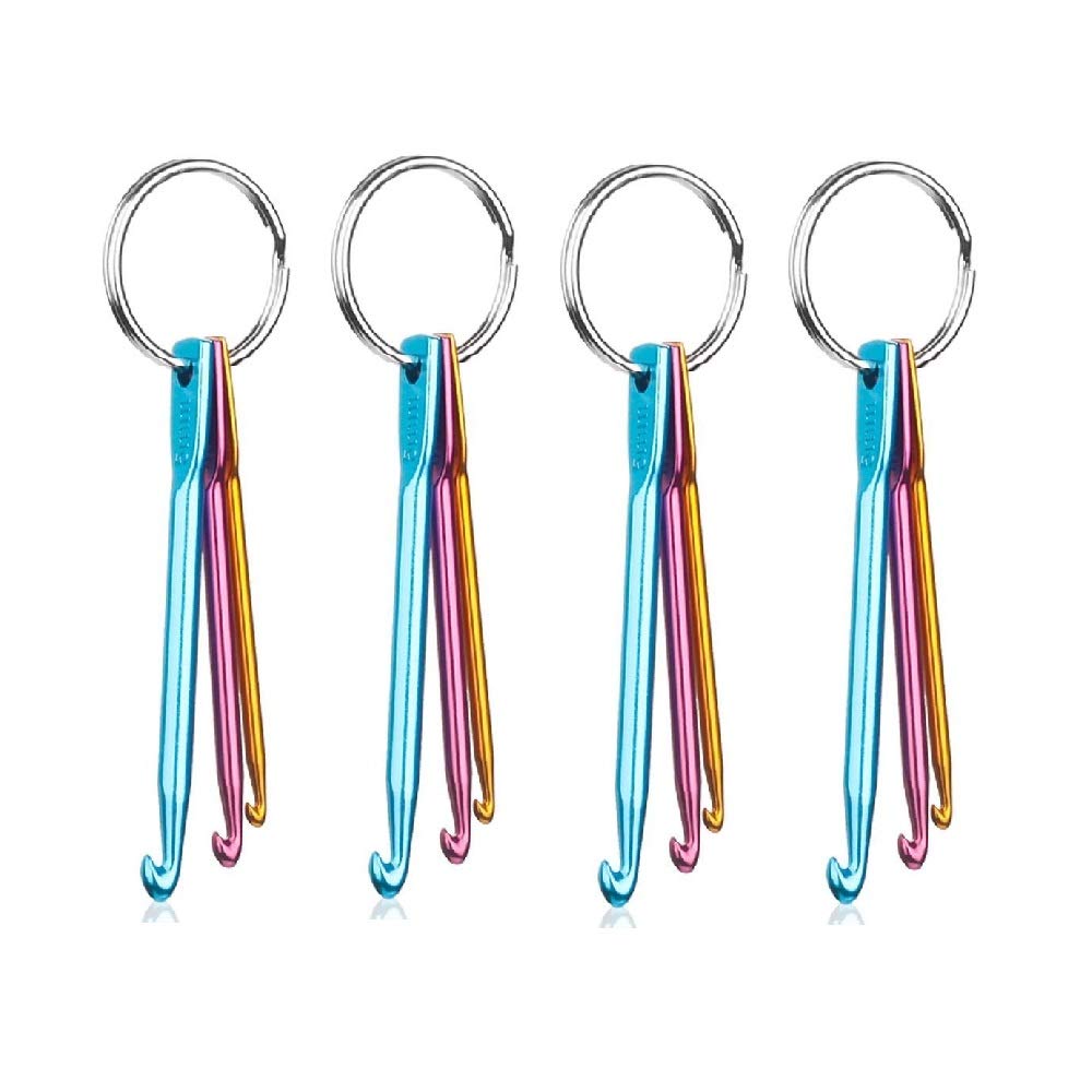 Zuoyou 4 Sets Mini Keychain Aluminum Crochet Hooks Knitting Needles 3 Sizes/Set (3mm,4mm,5mm)