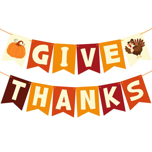 Thanksgiving Decorations - GIVE THANKS Banner | Friendsgiving Party Decorations for Indoor Outdoor Outside - Thanksgiving Garland for Front Door | THANKSGIVING Backdrop Wreath for Window Wall