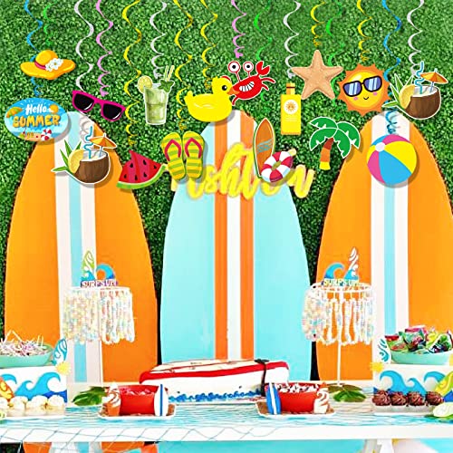 Summer Pool Beach Hanging Swirls Banner Decor 30 Pack Foil Ceiling Hanging Swirls Streams Banner Decorations Garland for Kids Luau Hawaii Celebrating Events Birthday Party Supplies Room Wall Decor