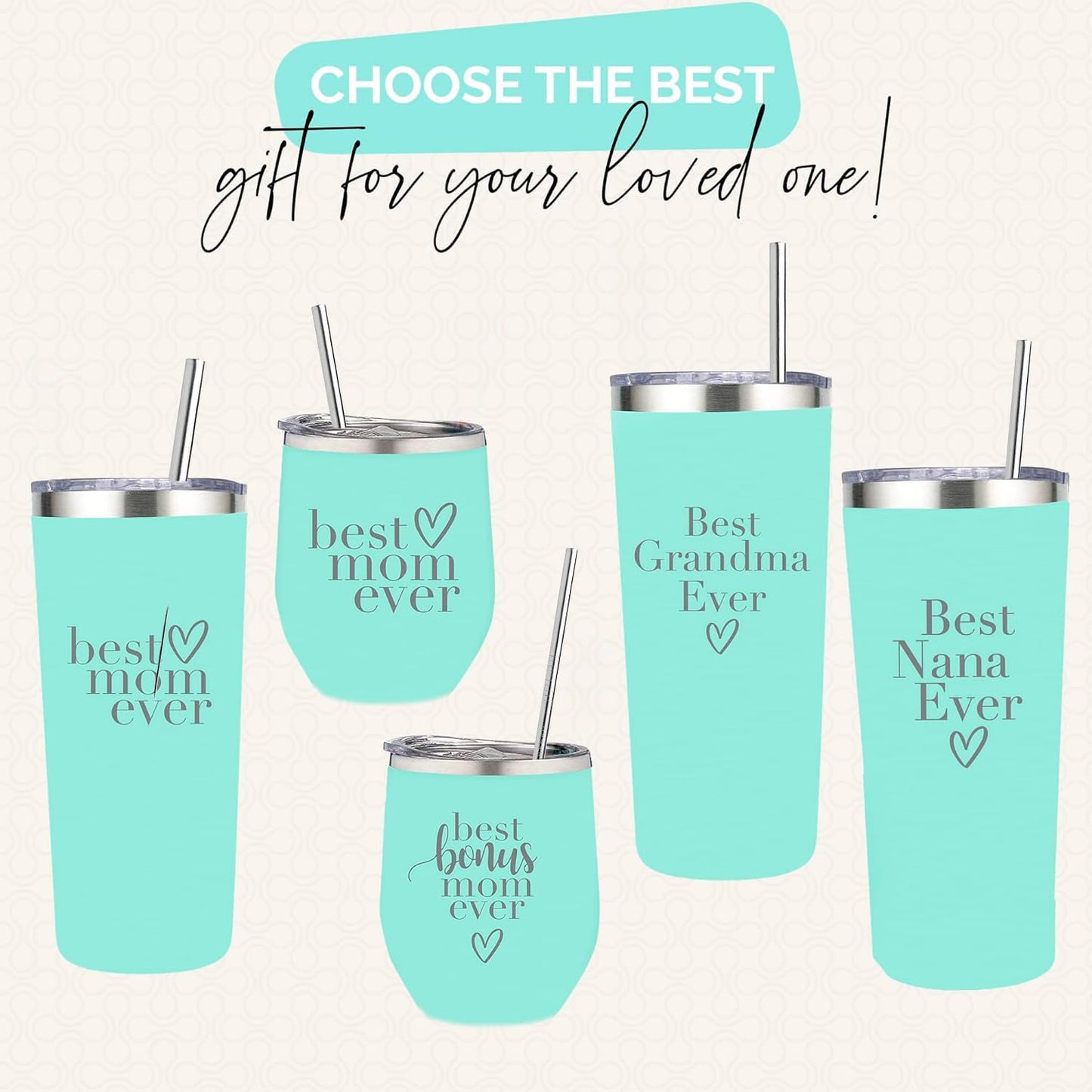 Best Mom Ever Gifts Tumbler - Stainless Steel 22 Oz Mint Green Best Mom Tumbler with Straw and Lid - Ideal Mothers Day Gift, Coffee & Water Bottle for New Moms - Best Mom Cup Present