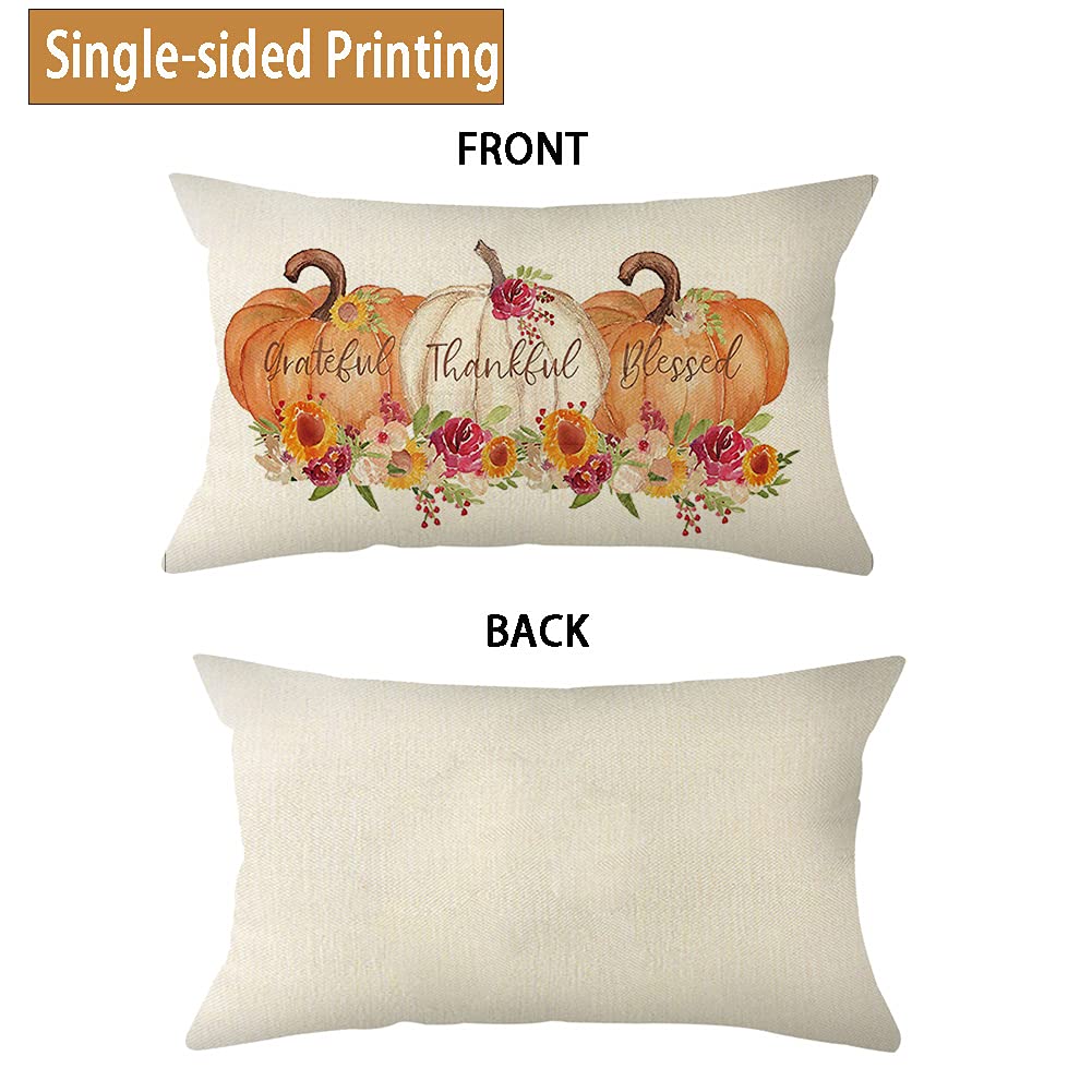 Ogiselestyle Pumpkin Lumbar Throw Pillow Cover 12 x 20 Inch Autumn Thanksgiving Farmhouse Harvest Cushion Case Decoration for Sofa Couch