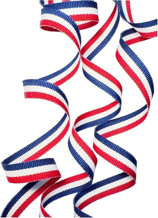 USA Made 3/8" Red/White/Blue Striped Grosgrain Ribbon - 10 Yards