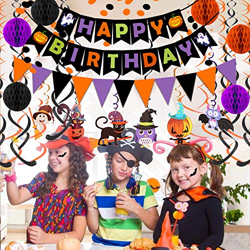 Happy Birthday Banner Paper Triangle Flag Bunting Circle Confetti Dots Hanging Garland Honeycomb Ball Swirl Streamers for Halloween theme party Birthday party Decoration