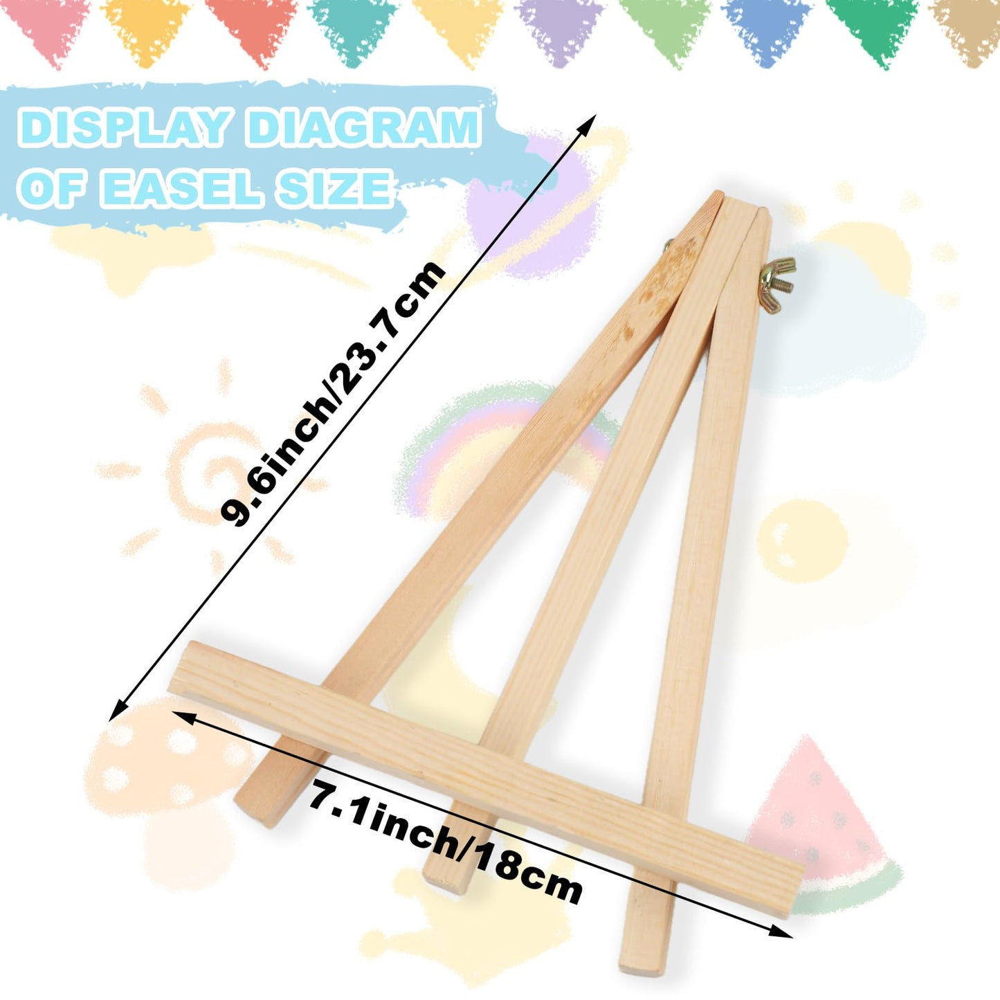 4PCS 9 Inch Wood Easels, Tripod, Painting Party Easel, Kids Student Tabletop Easels for Painting, Easel Stand for Painting Canvases, Portable Canvas Photo Picture Sign Holder.